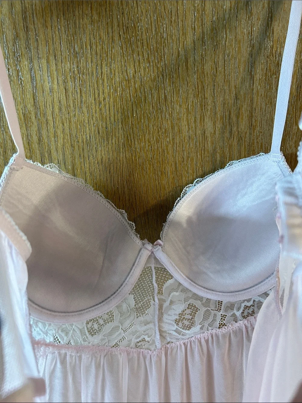 Pink Rachel Roy Medium Lace Push Up Babydoll Chemise Lingerie - Picture 9 of 12